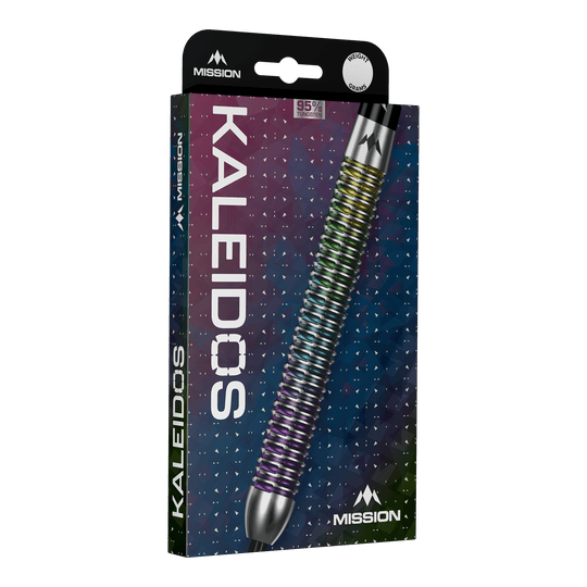 Mission Kaleidos Steeldarts sind auf diesem Bild dargestellt. Die Pfeile überzeugen durch eine bunte Optik und stabile Verarbeitung.