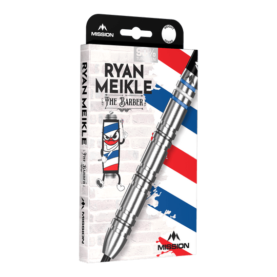 Fléchettes en acier Mission Ryan Meikle The Barber - 23 g Hier sieht man die Mission Ryan Meikle The Barber Steeldarts - 23g. Diese Darts zeichnen sich durch ihr einzigartiges Design aus.
