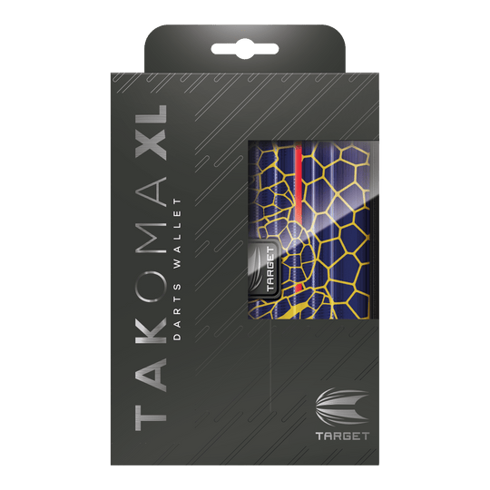 Étui à fléchettes Target Takoma Josh Rock XL Das Bild zeigt die Verpackung des Produkts "Target Takoma Josh Rock XL Dartcase". Das Dartcase ist teilweise durch ein Fenster in der Verpackung sichtbar und hat ein buntes, grafisches Design.