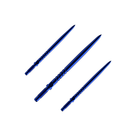 Pointes de fléchettes convertibles Bulls NL - Grip annelé - Bleues Hier sieht man ein Set aus mehreren RingedGrip Convertible Points in Blau, 32mm lang. Es sind Ersatzspitzen für Dartpfeile.