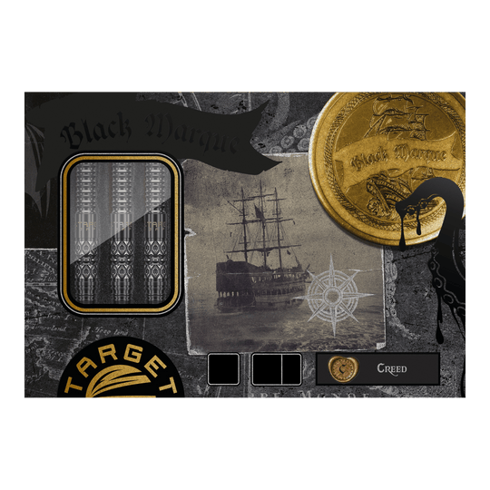 Fléchettes souples Target Black Marque Creed - 21,5 g Auf dem Bild sieht man die Target Black Marque Creed Softdarts - 21,5g in einer Detailansicht. Die Oberfläche und Form der Darts sind abgebildet.