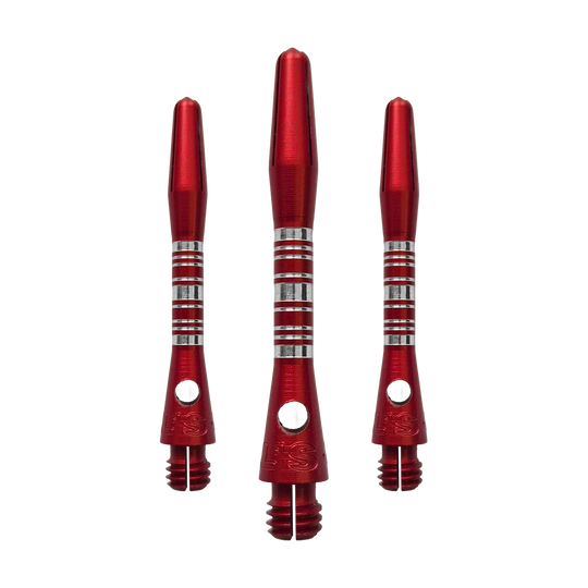 Tiges en aluminium Bulls NL Supra - Rouge - 34 mm Dieses Bild zeigt die Bulls NL Supra Aluminium Shafts in Rot, 34 mm lang, als Set. Die Schäfte sind robust und ideal für Dartspieler.