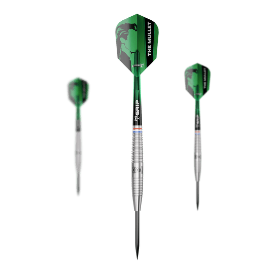 Fléchettes en acier Bulls Danny Jansen G2 Hier sind die Bulls Danny Jansen G2 Steeldarts als Set zu sehen. Mehrere Dartpfeile werden geordnet präsentiert.