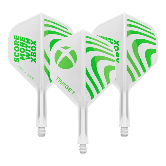 Volants standard Target Xbox K-Flex n° 2 - Blanc Zu sehen ist ein Dart Flight Set mit dem Dateinamen 410610_Target_Xbox_KFlex_No2_Standard_Flights_19mm_1Set. Das Set enthält mehrere Standard Flights.