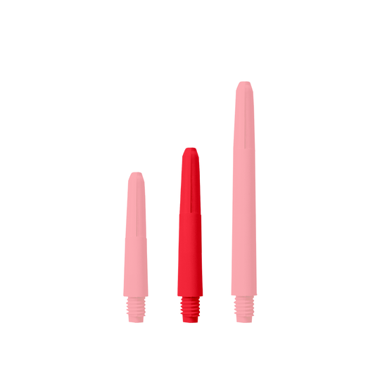 570_Nylon_Shafts_Rot_35mm_1R3IZOkte1BTZV Das Bild zeigt drei rote Nylon-Schäfte in unterschiedlichen Längen. Sie stehen nebeneinander auf weißem Hintergrund.