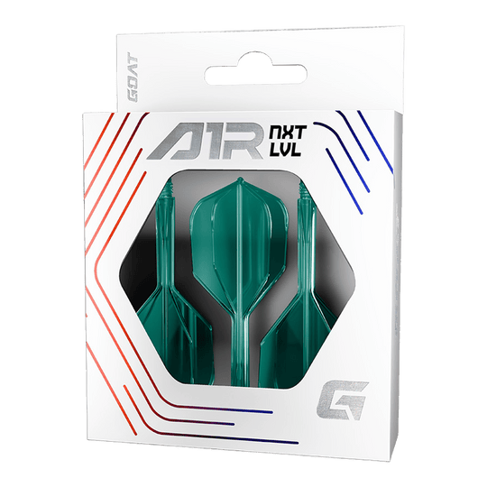 Das Bild stellt das GOAT A1R No6 Flight-Shaft-System in Grün dar. Dieses Produkt wird im Dartsport eingesetzt.