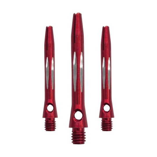 Tiges en aluminium taillées au diamant - Rouge - 35 mm Hier sieht man den Diamond Cut Aluminium Shafts - Rot - 35mm als Set. Es sind mehrere rote Aluminium-Dartschäfte mit Diamantschliff im Set enthalten.