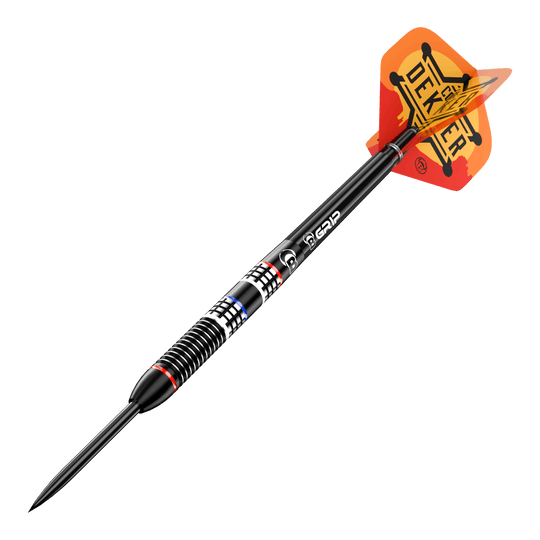 Fléchettes en acier Bulls Cor Dekker The Sheriff - 23 g Die Abbildung zeigt Bulls Cor Dekker The Sheriff Steeldarts - 23g. Es handelt sich um einen hochwertigen Steeldartpfeil für professionelle Dartspieler.