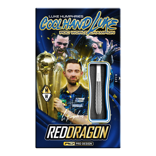 Fléchettes en acier Red Dragon Luke Humphries TX1 Pioneer Die Abbildung zeigt die Red Dragon Luke Humphries TX1 Pioneer Steeldarts. Es handelt sich um hochwertige Steeldarts für professionelle Dartspieler.
