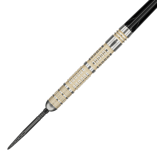 Fléchettes en acier à pointe suisse Target Dimitri Van Den Bergh 95K Abgebildet ist das Produkt Target Dimitri Van Den Bergh 95K Swiss Point Steeldarts. Das Bild zeigt die Steeldarts aus einer bestimmten Perspektive.