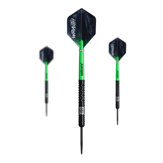 Fléchettes en acier Unicorn Wraith Ross Smith - 22 g Unicorn Wraith Ross Smith Steeldarts mit einem Gewicht von 22g sind abgebildet. Die Darts sind für das Steeldartspiel geeignet.