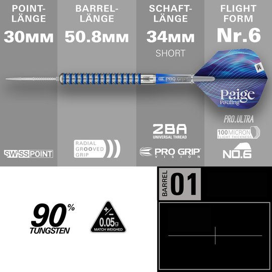 Fléchettes en acier Target Paige Pauling GEN1 Swiss Points - 22 g Fléchettes en acier Target Paige Pauling GEN1 Swiss Points - 22 g