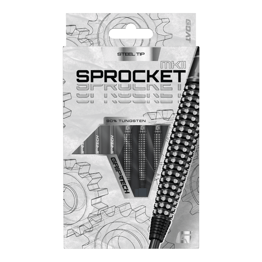 GOAT Sprocket MKII Torpedo Steeldarts sind auf diesem Bild dargestellt. Sie zeichnen sich durch ihre besondere Form und Verarbeitung aus.