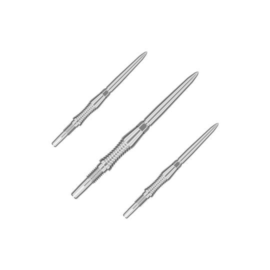 Embouts de fléchettes Target Swiss Point Signature RST - Argent Das Bild zeigt ein Produkt mit dem Dateinamen 340300_Target_Swiss_Point_Dartspitzen_Signature_RST_Silber_30mm_1Set. Es scheint sich um ein Set silberner Dartspitzen mit 30 mm Länge zu handeln.