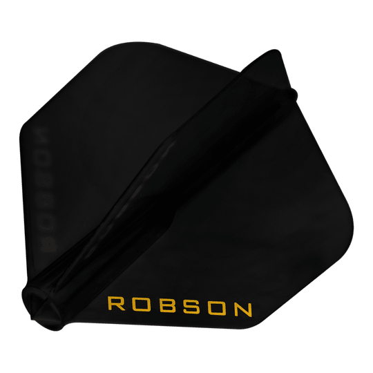 Vols Robson Plus - NO6 Das Bild zeigt einen schwarzen Dartflug. Auf dem Flug steht in gelber Schrift das Wort "ROBSON".