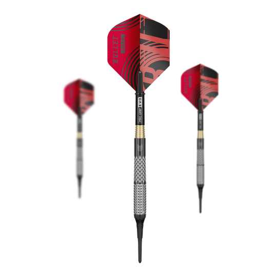 Fléchettes souples Target Stephen Bunting GEN5 Void - 18 g Ein Set Target Stephen Bunting GEN5 Void Softdarts - 18g ist abgebildet. Auf dem Bild sieht man alle Bestandteile des Dartsets.