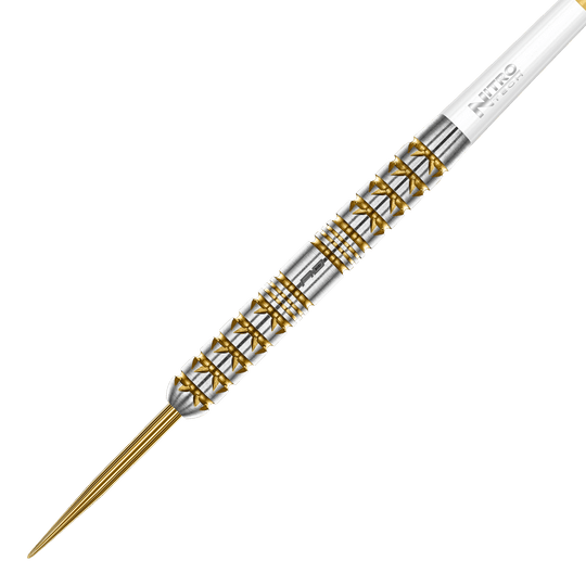Red Dragon Paradym Gold Parallel Steeldarts sind auf dem Bild zu sehen. Die Steeldarts haben ein elegantes, gerades Design und eine goldene Farbgebung.
