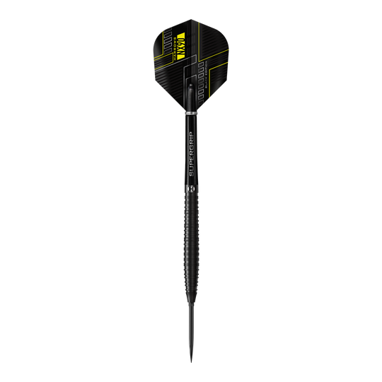 Fléchettes en acier Harrows NX90 Black Edition à pointe rapide conique Das Bild zeigt die Harrows NX90 Black Edition Tapered Quick Point Steeldarts. Abgebildet ist das Produkt aus nächster Nähe.