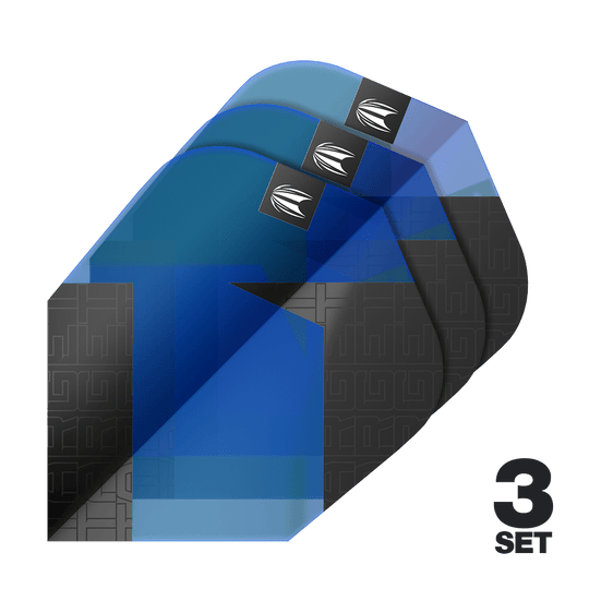 Ailettes standard Target Pro Ultra TAG bleues Ten-X - 3 jeux Das Bild zeigt drei blaue Dartflights der Marke Target Pro Ultra TAG Blau Ten-X Standard. In der rechten unteren Ecke steht "3 SET", was auf drei enthaltene Sets hinweist.