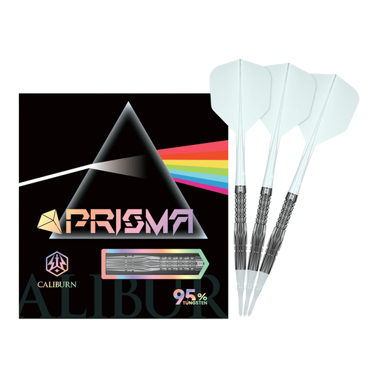 Fléchettes souples Caliburn Prisma P1 - 19 g Das Bild zeigt den vollständigen Caliburn Prisma P1 Softdart mit 19g. Dieses Produkt eignet sich ideal für Softdartspieler.