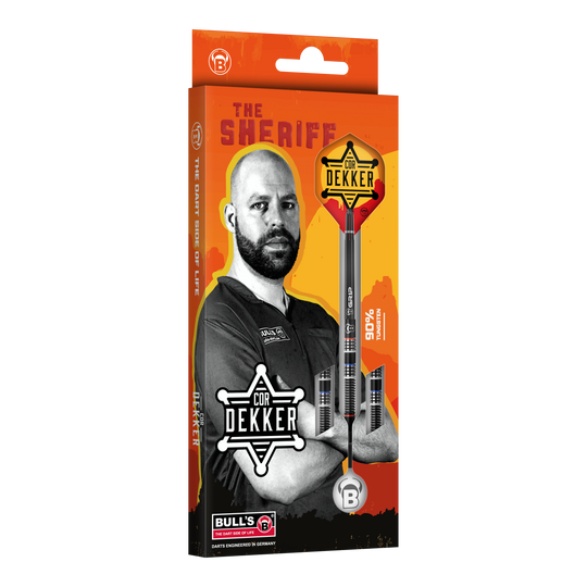 Fléchettes souples Bulls Cor Dekker The Sheriff - 20 g Auf dem Foto sind die Bulls Cor Dekker The Sheriff Softdarts - 20g zu sehen. Die Softdarts sind aus einer anderen Perspektive abgebildet.