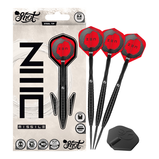 Fléchettes en acier Shot ZEN Missile Turbo Point - 23 g Dieses Bild zeigt Shot ZEN Missile Turbo Point Steeldarts - 23g als Gesamtansicht. Sie sind geeignet für das professionelle Dartspiel.