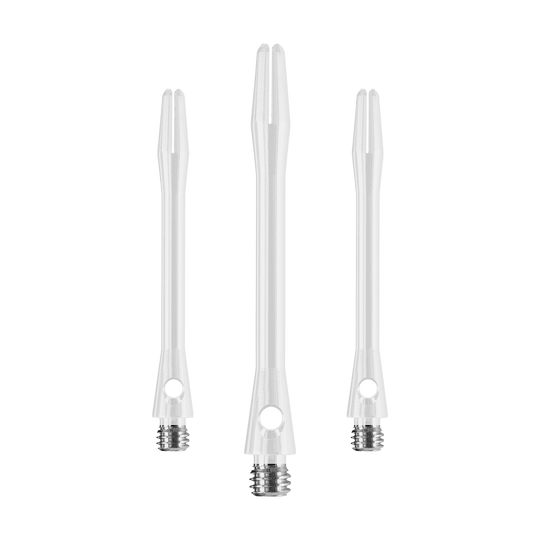 HR374_Harrows_Keramic_Shafts_Weiss_47mm_1vNKI6r9inBQVF Das Bild zeigt drei weiße Harrows Keramic Shafts für Darts. Sie sind in unterschiedlichen Längen dargestellt und haben ein modernes, schlankes Design.