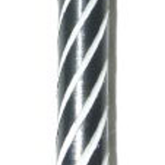 Dies ist ein schwarzer Nylon-Schaft für Darts mit weißen, spiralförmigen Linien. Das Produkt trägt den Namen "Spiroline Nylon Shafts (ohne Ring) Schwarz/Weiß".