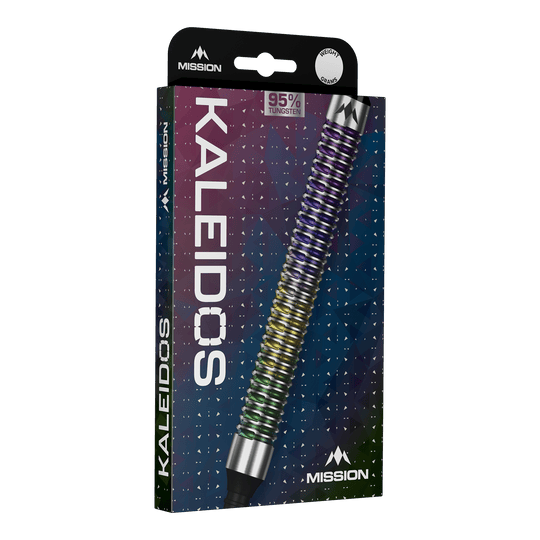Fléchettes souples Mission Kaleidos - 19 g Mission Kaleidos Softdarts - 19g sind auf diesem Bild abgebildet. Diese Darts bieten eine gute Kontrolle beim Werfen.