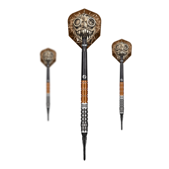 Fléchettes souples Shot Gnarly Gnasha - 20 g Zu sehen ist ein Set der Shot Gnarly Gnasha Softdarts - 20g. Die Abbildung zeigt die Zusammensetzung des Dart-Sets.