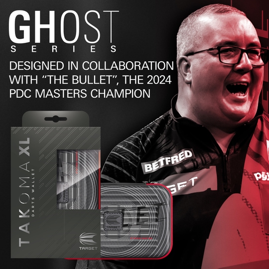 Étui à fléchettes Takoma XL Ghost Series Stephen Bunting Zu sehen ist das Takoma XL Ghost Series Stephen Bunting Dartcase. Die Darttasche bietet Schutz und Stil für Dartzubehör von Stephen Bunting.