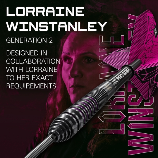 Fléchettes en acier Target Lorraine Winstanley GEN2 Swiss Point - 24 g Dieses Bild zeigt ebenfalls die Target Lorraine Winstanley GEN2 Swiss Point Steeldarts - 24g. Die Detailansicht stellt die Verarbeitung und Form der Darts dar.