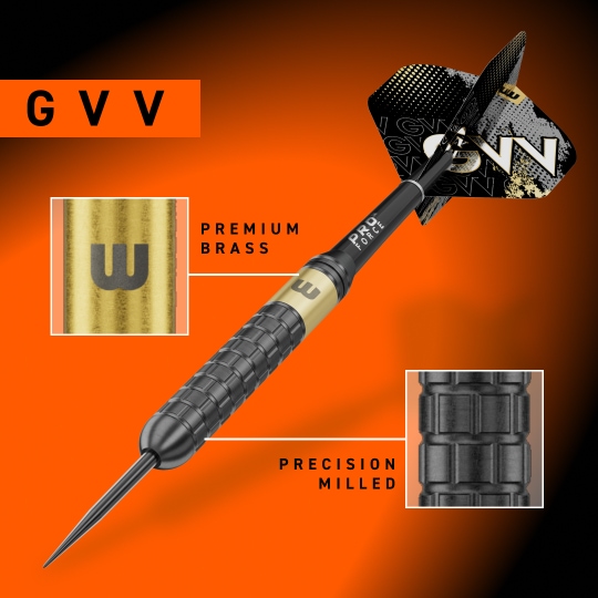 Winmau Gian Van Veen Core Brass Steeldards - 21g Abgebildet sind Winmau Gian Van Veen Core Brass Steeldarts mit 21 Gramm. Das Foto zeigt den Dartpfeil in voller Länge.
