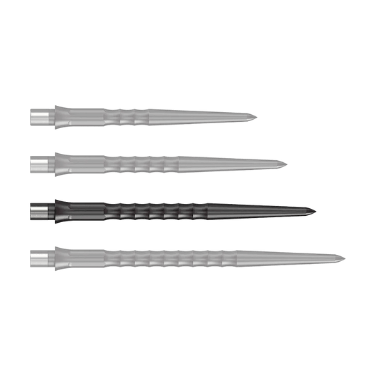 Pointes Caliburn System Steeldart - Ripple - NoLip - Noires Zu sehen ist eine schwarze Steeldartspitze mit Ripple NoLip Design, 36 mm Länge. Das Produkt ist Teil des Caliburn Evo Systems.