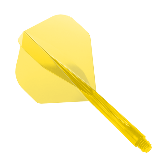 Système de vol Condor Ax jaune clair standard Das Bild zeigt das Produkt "Condor Axe Clear Yellow Flight-System Standard". Es handelt sich um eine transparente gelbe Dartflügel- und Schaft-Kombination.