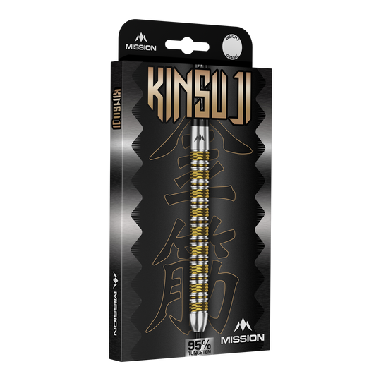 Mission Kinsuji Steeldarts Abgebildet sind die Mission Kinsuji Steeldarts. Der Dartpfeil ist aus nächster Nähe zu sehen.