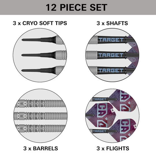 Fléchettes souples Target Cryo 11 Abgebildet ist das Produkt Target Cryo 11 Softdarts. Diese Darts sind speziell für das Softdartspiel entworfen.