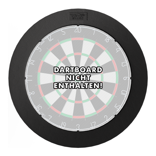 Système d'éclairage Bulls NL Lumo Light Surround Das Bild zeigt das 'Bulls NL Lumo Light Surround Beleuchtungssystem' rund um eine Dartscheibe. In der Mitte steht der Hinweis: "Dartboard nicht enthalten!"