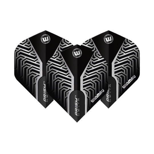 Vols standard Winmau Prism Delta Silver No2 Dieses Bild zeigt Winmau Prism Delta Silver No2 Standard Flights. Silberne und schwarze Dart-Flights sind dargestellt.