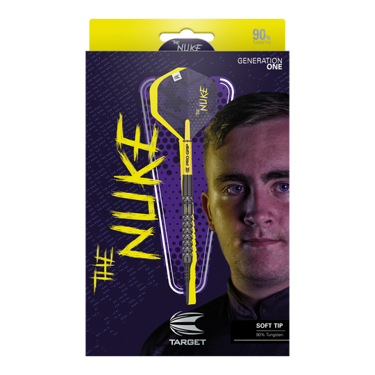 Fléchettes souples Target Luke Littler GEN1 - 19 g Das Bild zeigt ein Dart-Produkt. Auf dem Bild ist '210324_Target_Luke_Littler_GEN1_Softdarts_3_(1)' als Dateiname angegeben.