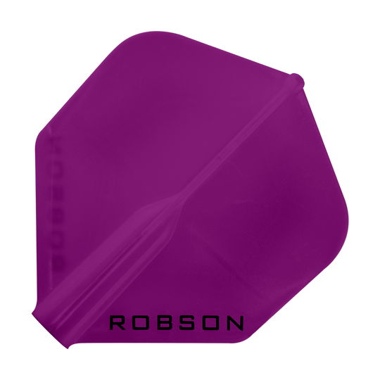 Vols Robson Plus - Standard Das Bild zeigt ein violettes Dartflugblatt in Standardform. Unten auf dem Flugblatt steht das Wort "ROBSON".