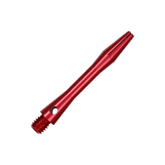 507_Aluminium_Shafts_Rot_35mm_2 Das Bild zeigt einen roten Aluminiumschaft. Er hat ein schlankes, glänzendes Design mit einem Schraubgewinde am Ende.