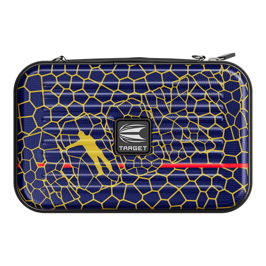 Étui à fléchettes Target Takoma Josh Rock XL Das Bild zeigt ein Dartcase mit dem Namen "Target Takoma Josh Rock XL Dartcase". Das Etui ist dunkelblau mit einem gelben Wabenmuster und hat in der Mitte ein Target-Logo.