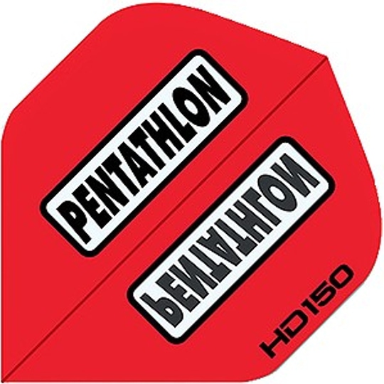 hd3516d34eb3c011 Das Bild zeigt einen roten Dartflight mit der Aufschrift "PENTATHLON" in schwarzer und weißer Schrift. In der unteren Ecke steht "HD150".