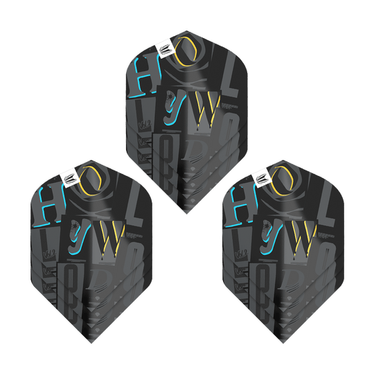 Das Bild zeigt drei Sets der "Target Pro Ultra Chris Dobey No2 Standard Flights". Die Flights sind schwarz mit farbigen Akzenten und modernen Schriftzügen gestaltet.