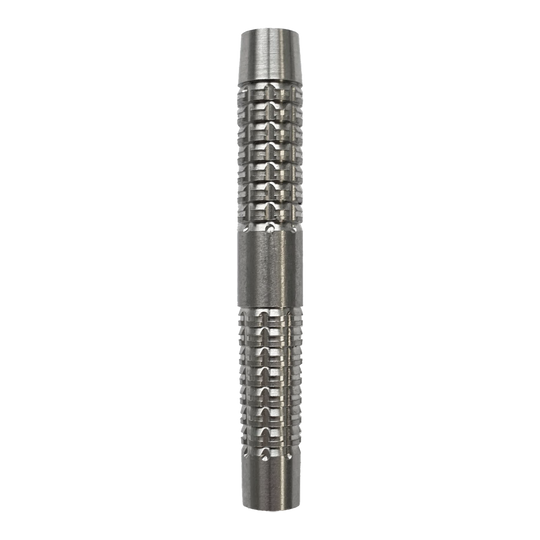 Corps de fléchettes souples McDart SilverGrip - 20 g Das Bild zeigt ein silbernes Dartbarrel mit einem strukturierten Griffmuster. Es handelt sich um das Produkt "McDart SilverGrip Softdart Barrels - 20g".