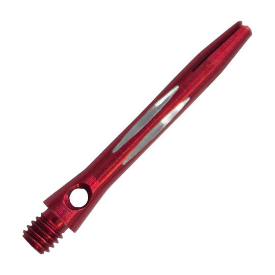 Zu sehen ist der Diamond Cut Aluminium Shafts - Rot - 35mm. Der Schaft besteht aus rot lackiertem Aluminium und hat ein Diamantschliff-Design.