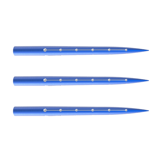 672_57722_Bulls_Azza_Point_Steeldartspitzen_1USA0UFlxSKRQj Das Bild zeigt drei blaue Steeldartspitzen der Marke Bulls Azza Points. Die Spitzen haben entlang ihrer Länge mehrere kleine silberne Einkerbungen.