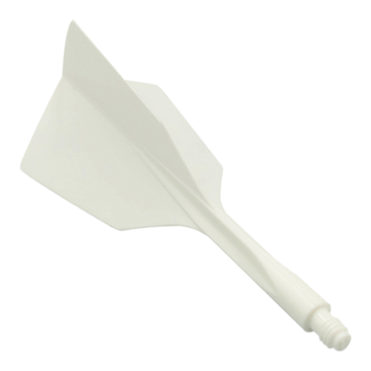 Système de vol Condor Ax 120 Blanc - Étroit Das Bild zeigt das Produkt "Condor Axe 120 Flight-System White - Narrow". Es handelt sich um ein weißes, schmales Dart-Flight-System aus einem Stück.
