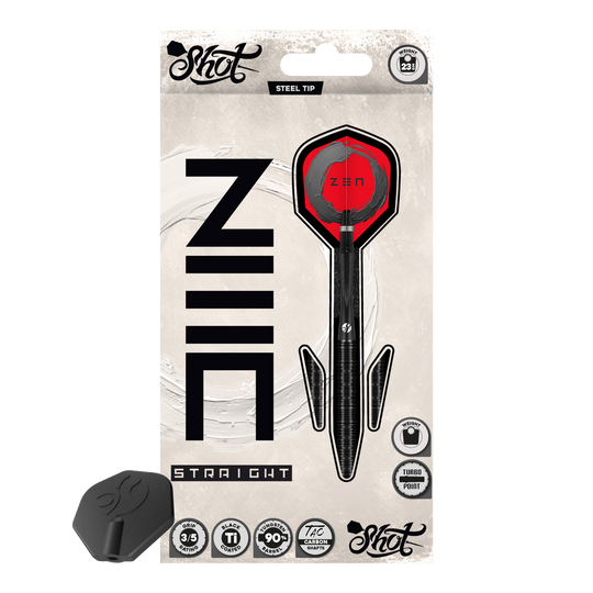 Fléchettes en acier Shot ZEN Straight Turbo Point - 23 g Dies ist ein Bild der Shot ZEN Straight Turbo Point Steeldarts - 23g. Die Steeldarts sind im Detail abgebildet.